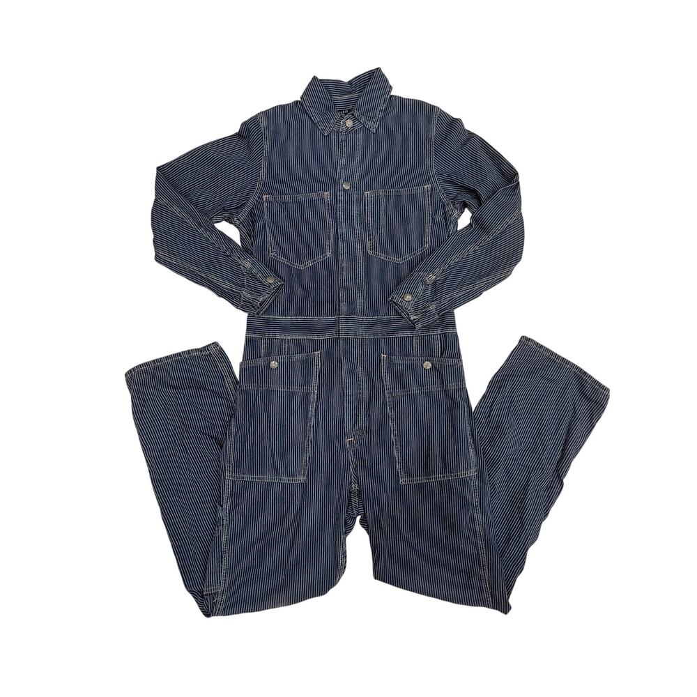 RRL Ralph Lauren Railroad Stripe Coverall Utility Jumpsuit Linen Cotton XS